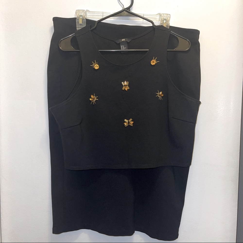 NWOT H&M Yellow Stone Embellished Crop Top and Midi Skirt Set! 🐝